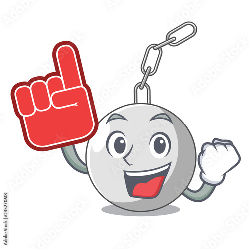 Foam finger wrecking ball attached character on hitting