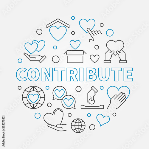 Contribute round vector concept illustration in thin line style on white background