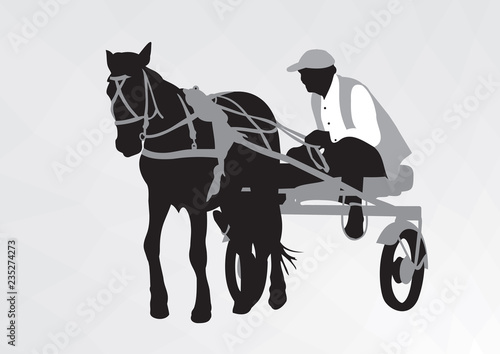 Sporting a horse-drawn cart. Silhouette of an athlete on the cart driving a horse.
