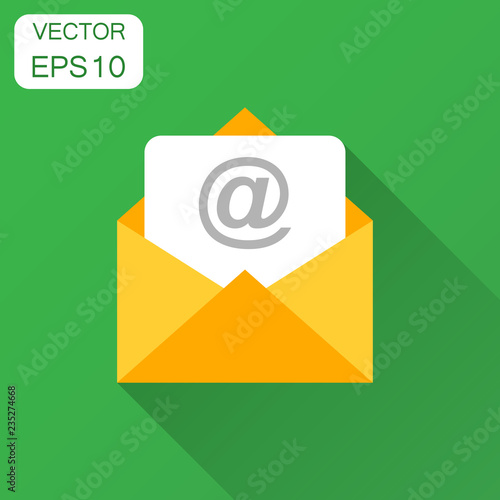 Mail envelope icon in flat style. Email message vector illustration with long shadow. Mailbox e-mail business concept.