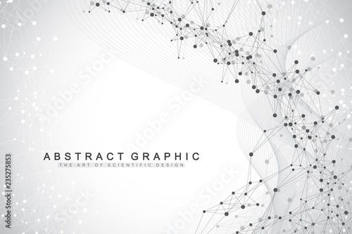 Scientific vector illustration genetic engineering and gene manipulation concept. DNA helix, DNA strand, molecule or atom, neurons. Abstract structure for Science or medical background. Wave flow