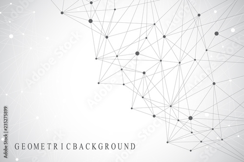 Technology abstract background with connected line and dots. Big data visualization. Perspective backdrop visualization. Analytical networks. Vector illustration