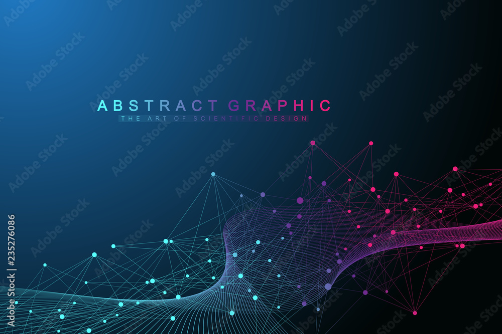 Fototapeta premium Technology abstract background with connected line and dots. Big data visualization. Perspective backdrop visualization. Analytical networks. Vector illustration