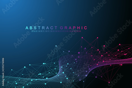 Technology abstract background with connected line and dots. Big data visualization. Perspective backdrop visualization. Analytical networks. Vector illustration