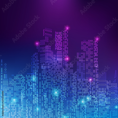 abstract technology background; digital building in a matrix style; technological city combined with lighting effect