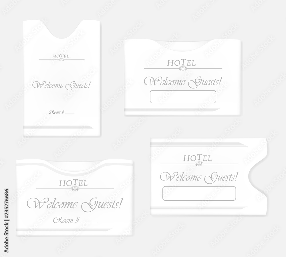 White hotel key card holder set -  keycard sleeves, vector template