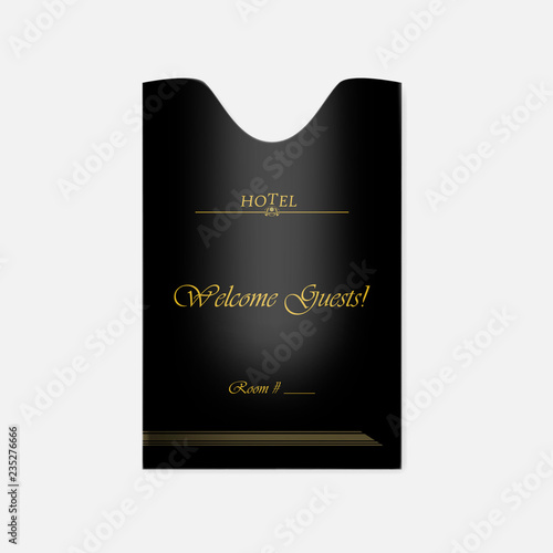 Hotel key card holder - vertical black envelope with golden text sample