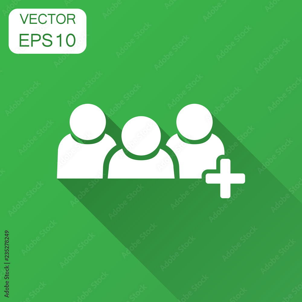 People communication user profile icon in flat style. People with plus vector illustration with long shadow. Partnership business concept. People communication user profile icon in flat style. People with plus vector illustration with long shadow. Partnership business concept.