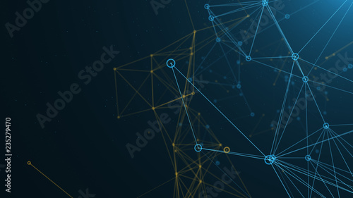 Digital abstract Network of blue and yellow lines and connected dots