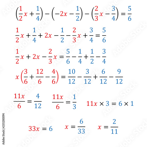 Algebraic equation with one variable simple fractions and mixed fractions