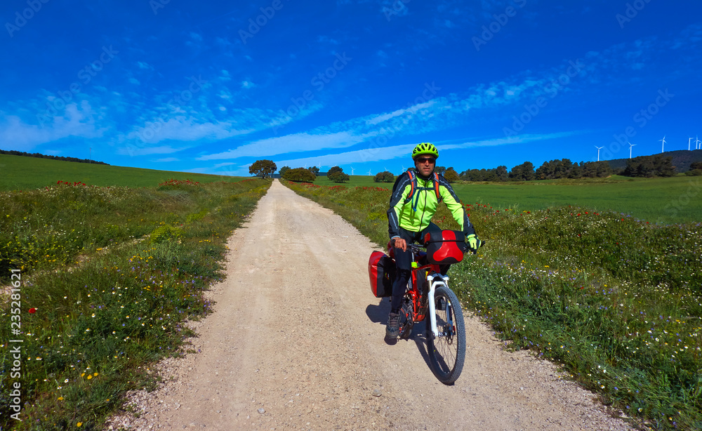 Biker by Camino de Santiago in bicycle Biker by Camino de Santiago in bicycle