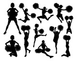 Detailed silhouette cheerleaders with pom poms