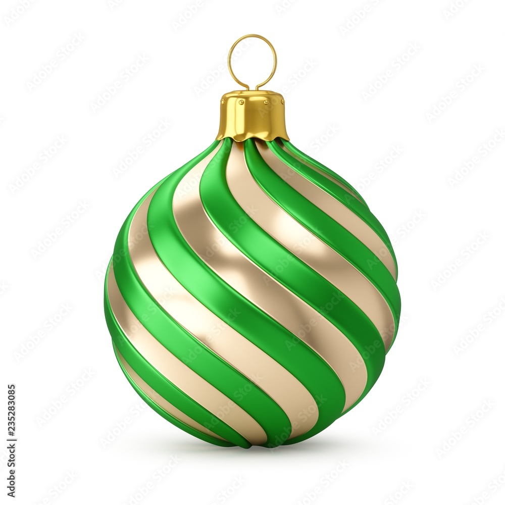 3D rendering Golden Green Christmas Ball on a white background 3D rendering Golden Green Christmas Ball on a white background