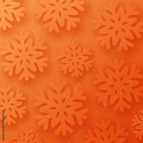 Orange winter card with snowflakes for seasonal, Christmas and New Year decoration.