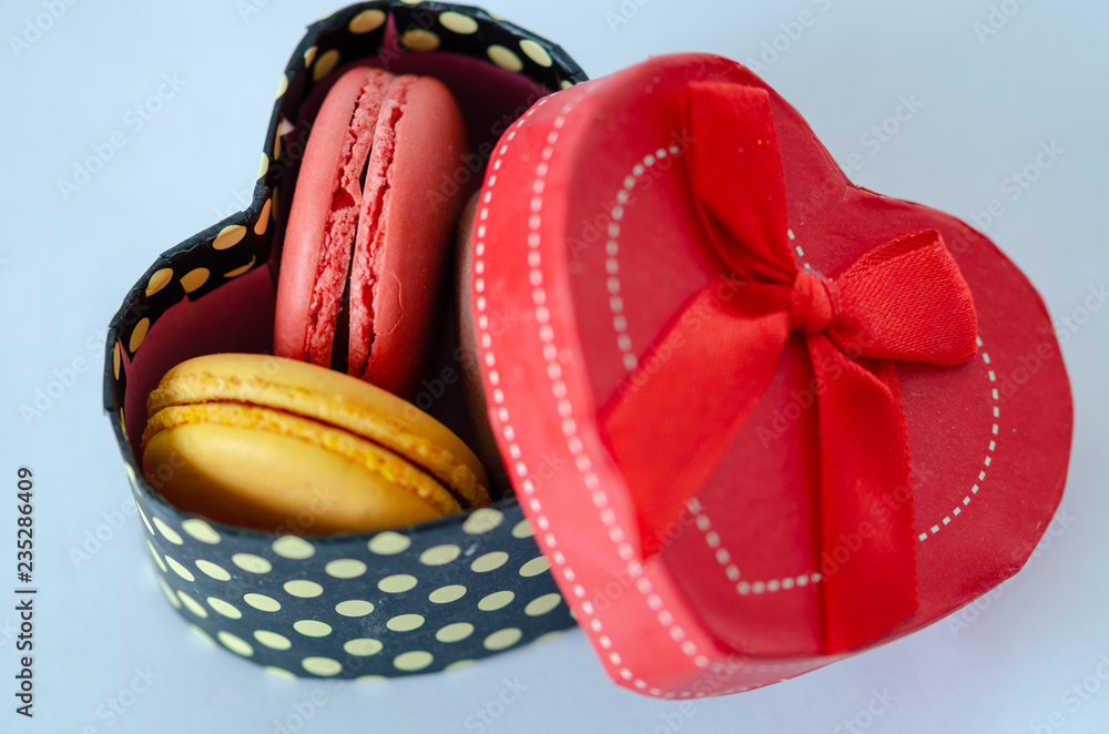 French macaroons in gift box.