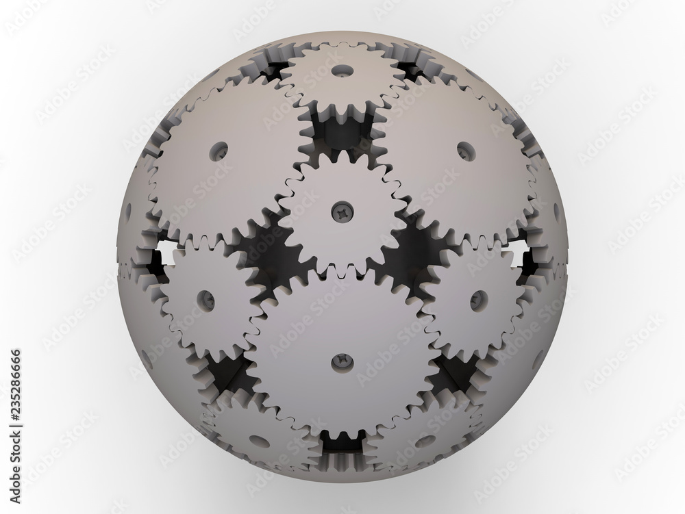 3D render - gears sphere gray model 3D render - gears sphere gray model