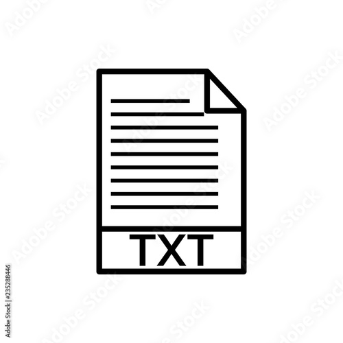 Vector image of a flattened black text icon TXT document format, on an isolated white background. Text format of the document