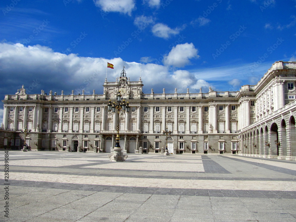 View of the facade of the Royal Palace of Madrid, Spain