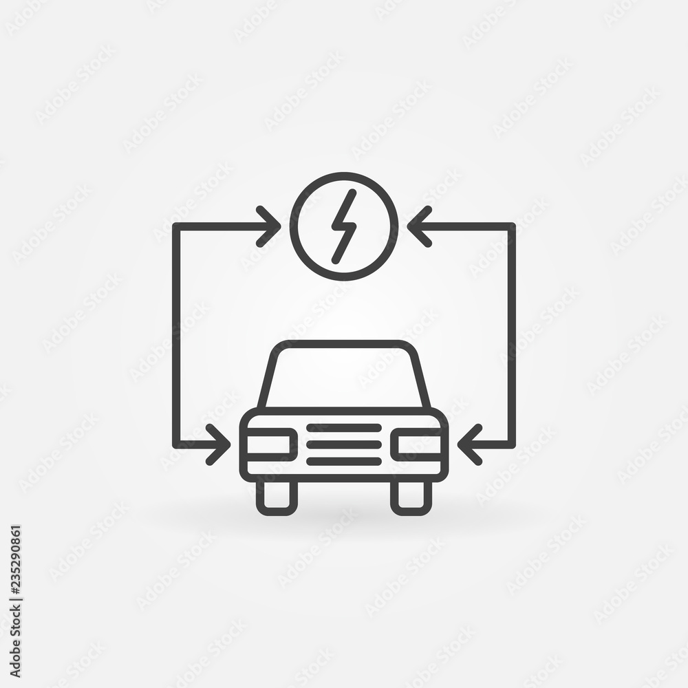 Vector electric auto icon. Electric vehicle concept symbol in thin line style Vector electric auto icon. Electric vehicle concept symbol in thin line style