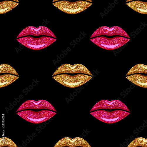 Lips with pink and golden lipstick vector illustration