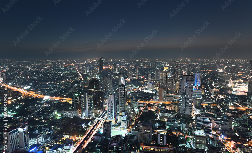 Aerial view of view of Bangkok cityscape at night