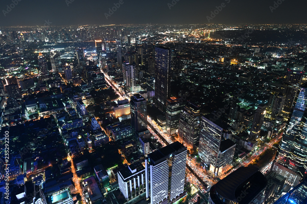 Bird view of view of Bangkok city at night