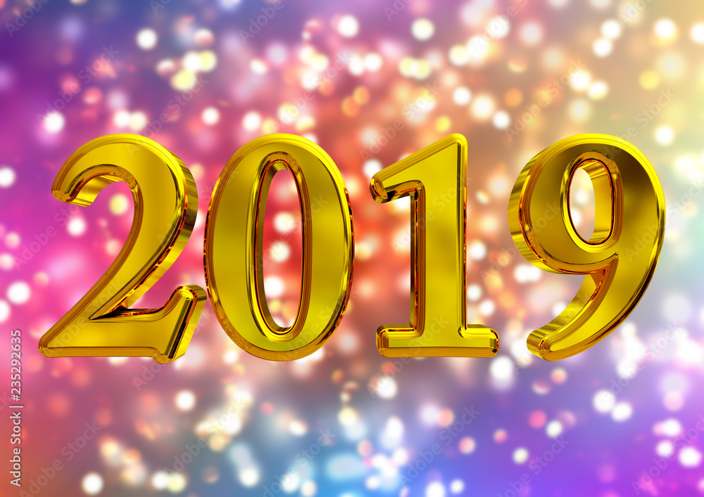 number 2019 new year over blurred light background number 2019 new year over blurred light background