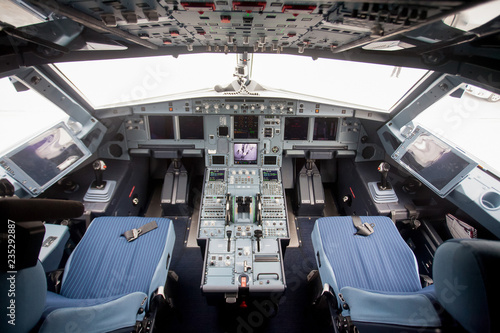Inside airplane pilot cabin. © Семен Саливанчук