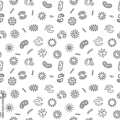 Infection bacteria and virus vector minimal seamless pattern or background in thin line style