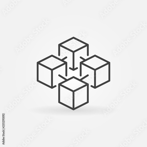 Blockchain cube vector concept icon or logo element in thin line style
