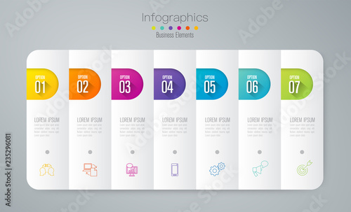 Infographics design vector and business icons with 7 options.