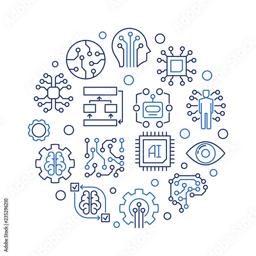 AI technology round creative illustration - Artificial Intelligence vector circular sign in outline style