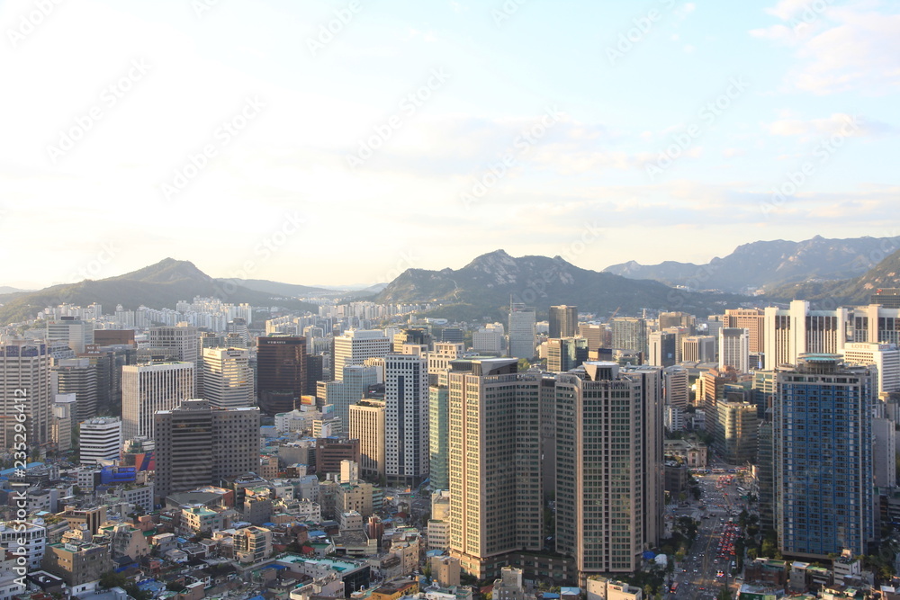 Naklejka premium The Skyline of Seoul, Capital of South Korea