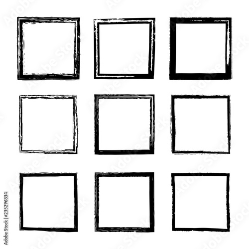Set of vector square frames drawn by ink brushes