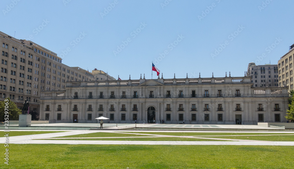 Naklejka premium View of the presidential palace, known as La Moneda, in Santiago, Chile