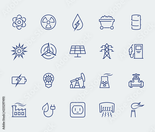 Energy and electricity icon set in thin line style