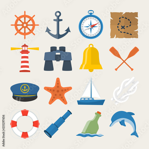 Nautical icon set in flat style