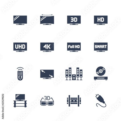 TV and televison equipment vector icon set