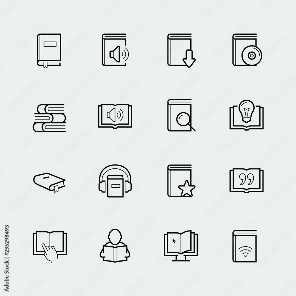 Reading related vector icon set in thin line style Reading related vector icon set in thin line style
