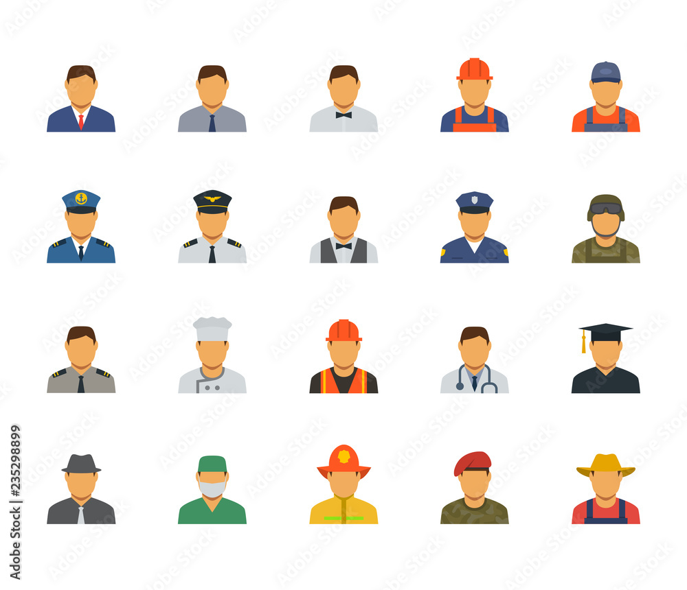 People professions and occupations icon set in flat design #1 People professions and occupations icon set in flat design #1