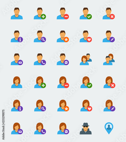 User avatar icon set in flat style