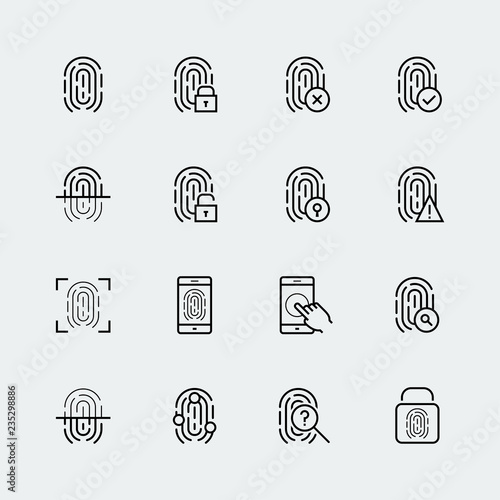Fingerprint icon set, thin line design