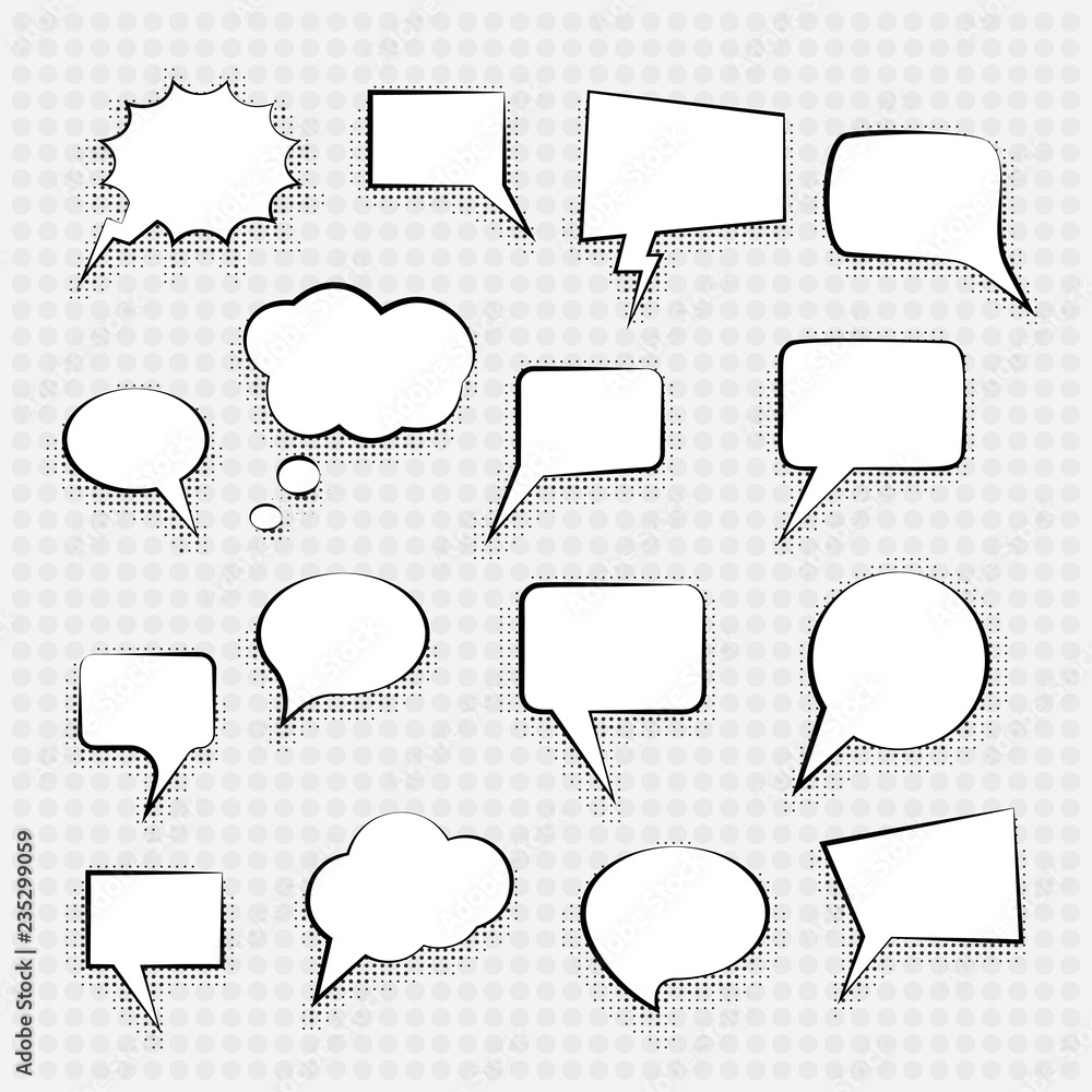 Comic book speech bubbles halftone shadows Comic book speech bubbles halftone shadows