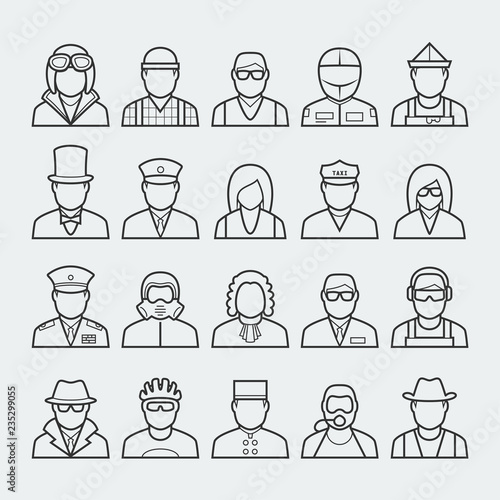 People professions and occupations icon set in thin line style #3