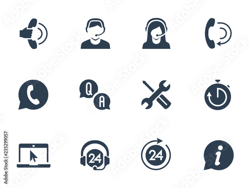 Support service and telemarketing vector icon set