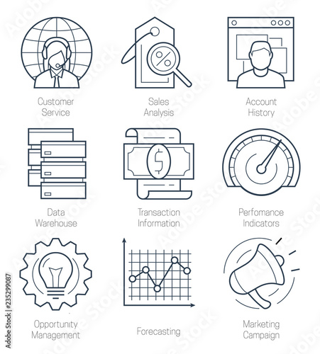 CRM or customer relationship management icon set