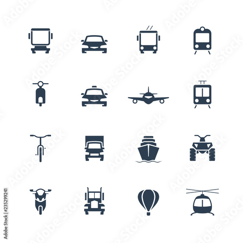 Transportation icon set, front view