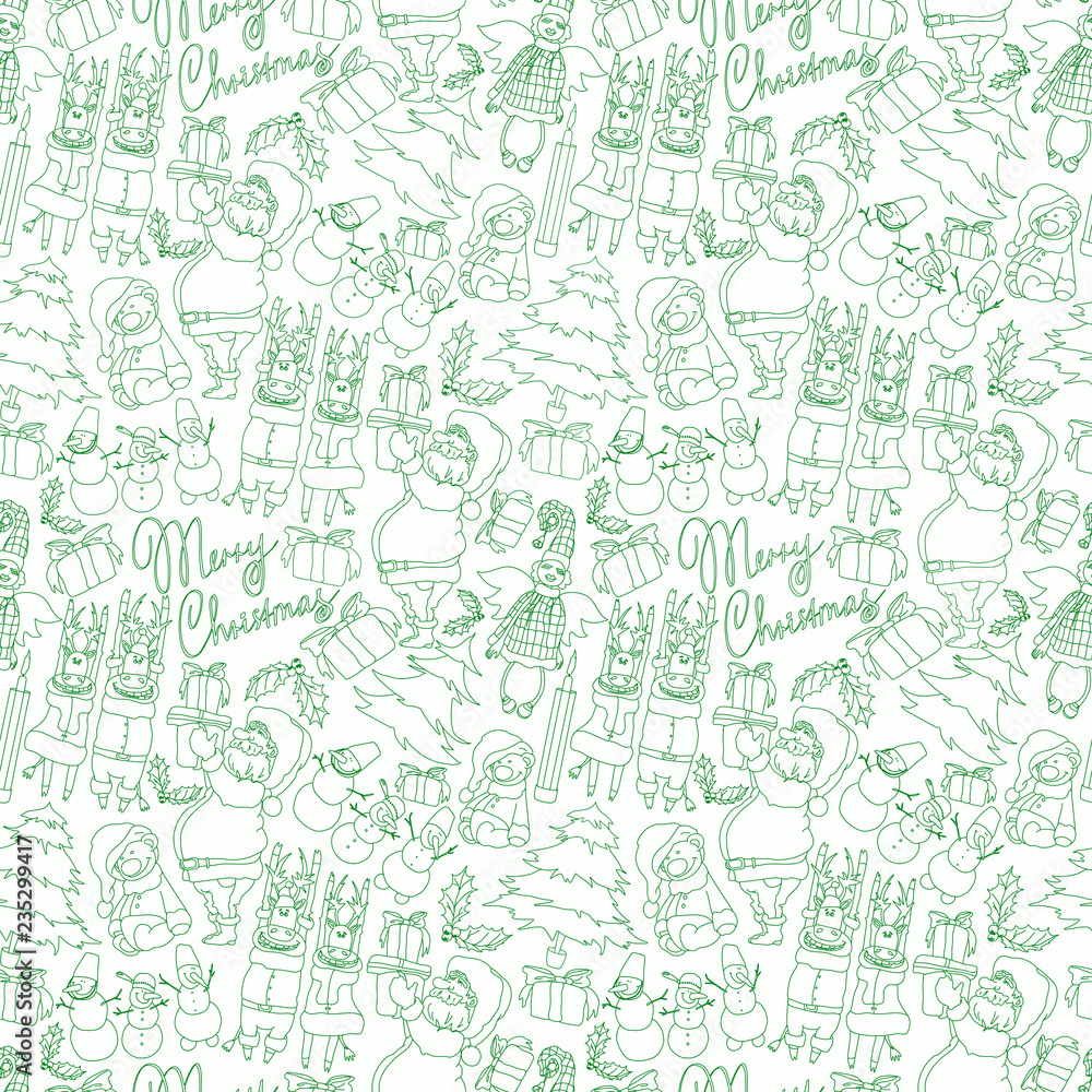 merry christmas pattern green on white