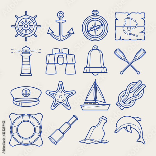 Marine icon set in thin line style