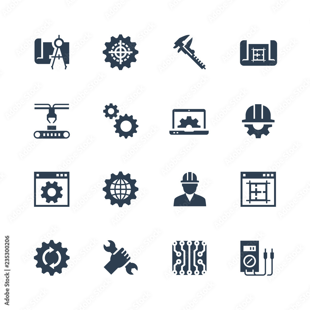 Engineering and manufacturing vector icon set Engineering and manufacturing vector icon set